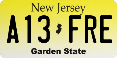 NJ license plate A13FRE