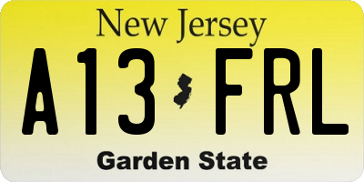 NJ license plate A13FRL