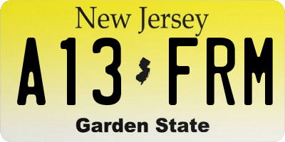 NJ license plate A13FRM