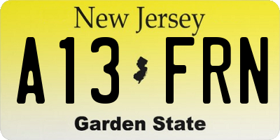 NJ license plate A13FRN