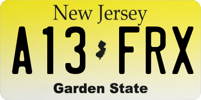 NJ license plate A13FRX