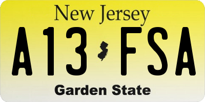 NJ license plate A13FSA