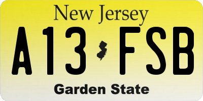 NJ license plate A13FSB