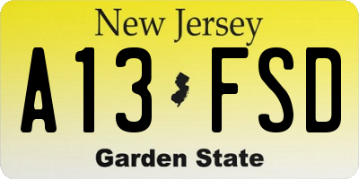 NJ license plate A13FSD