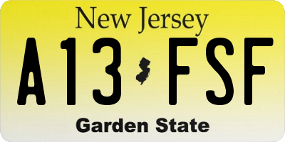 NJ license plate A13FSF