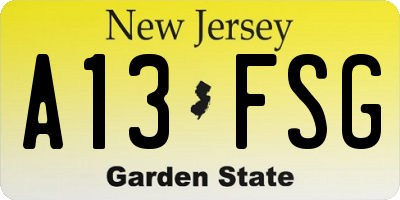 NJ license plate A13FSG