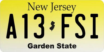 NJ license plate A13FSI