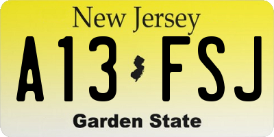 NJ license plate A13FSJ