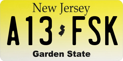 NJ license plate A13FSK