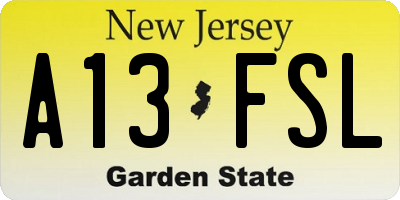 NJ license plate A13FSL