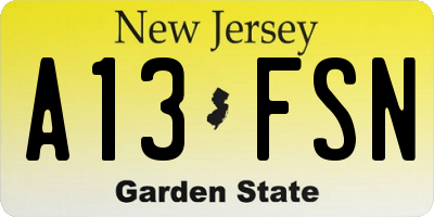 NJ license plate A13FSN