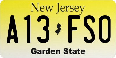 NJ license plate A13FSO