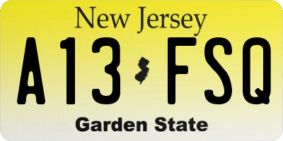 NJ license plate A13FSQ