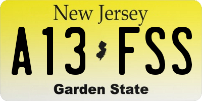 NJ license plate A13FSS