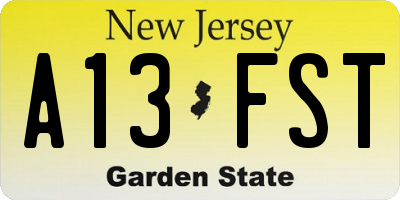 NJ license plate A13FST