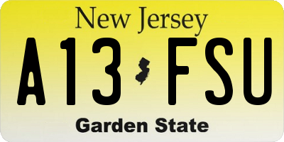 NJ license plate A13FSU