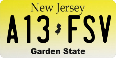 NJ license plate A13FSV