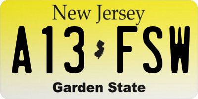 NJ license plate A13FSW