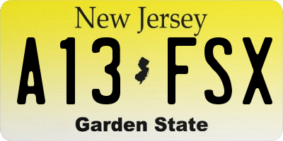 NJ license plate A13FSX