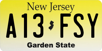 NJ license plate A13FSY