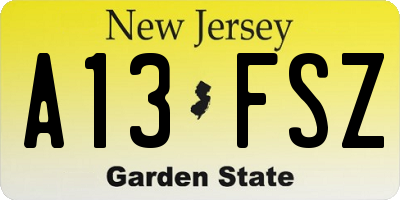 NJ license plate A13FSZ