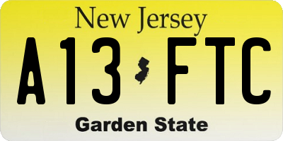 NJ license plate A13FTC