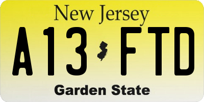 NJ license plate A13FTD