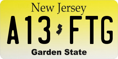 NJ license plate A13FTG
