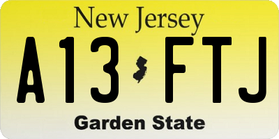 NJ license plate A13FTJ