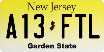 NJ license plate A13FTL