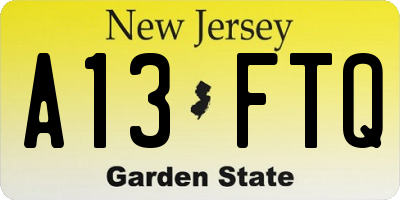 NJ license plate A13FTQ