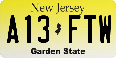 NJ license plate A13FTW