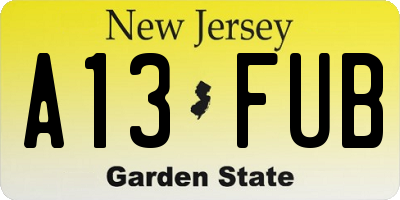 NJ license plate A13FUB
