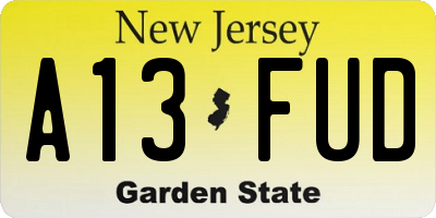 NJ license plate A13FUD