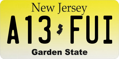 NJ license plate A13FUI