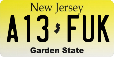 NJ license plate A13FUK