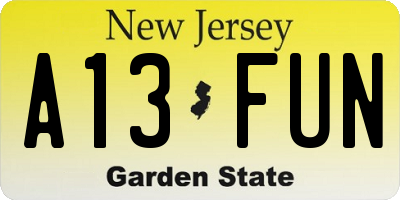 NJ license plate A13FUN