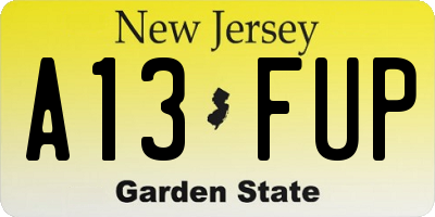 NJ license plate A13FUP
