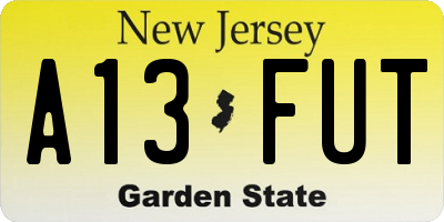 NJ license plate A13FUT
