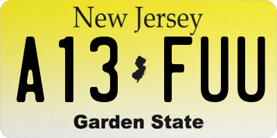 NJ license plate A13FUU