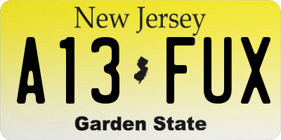 NJ license plate A13FUX