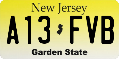 NJ license plate A13FVB
