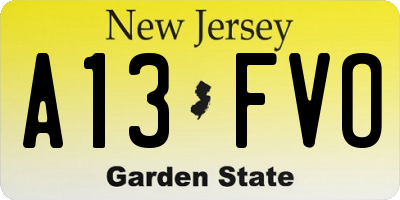 NJ license plate A13FVO
