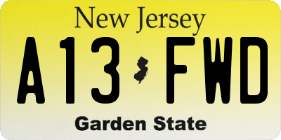 NJ license plate A13FWD