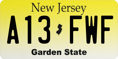 NJ license plate A13FWF