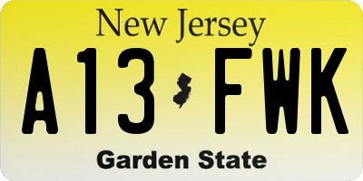 NJ license plate A13FWK
