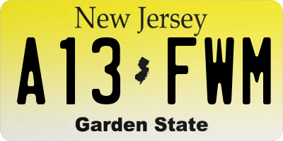 NJ license plate A13FWM