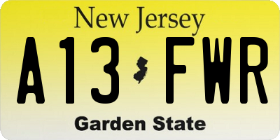 NJ license plate A13FWR