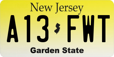 NJ license plate A13FWT