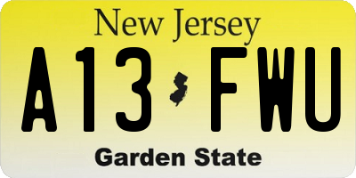NJ license plate A13FWU